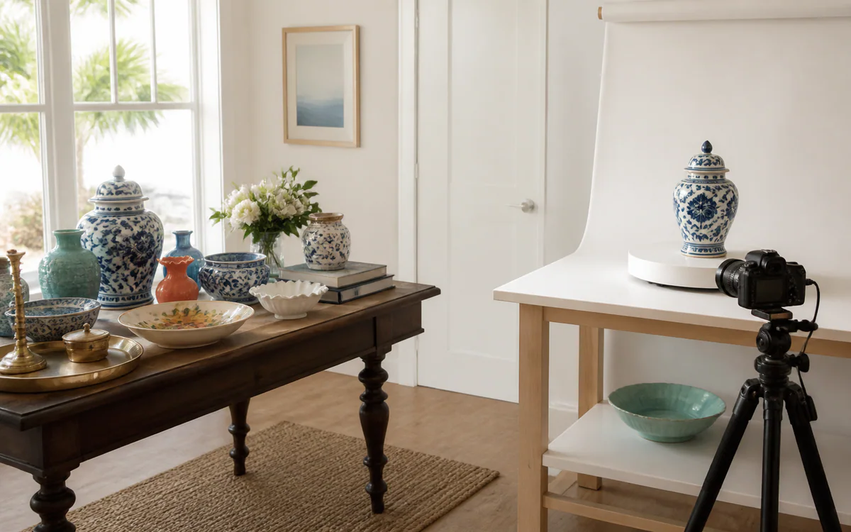 Household items arranged for an estate sale for a Charleston, SC guide answering "Is it better to do an estate sale or auction"