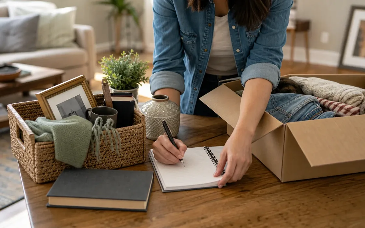 Hands organizing household items while planning what does home staging include?