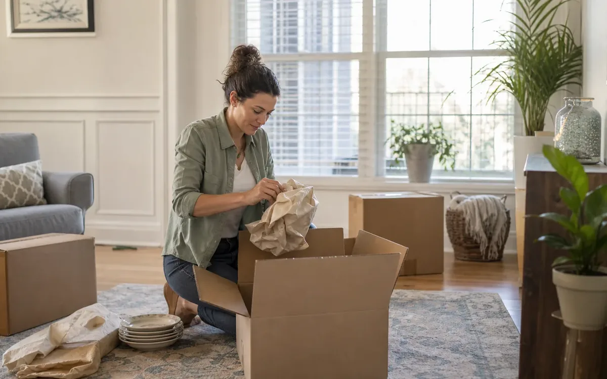 Hands organizing household items while planning what should happen before belongings are moved?