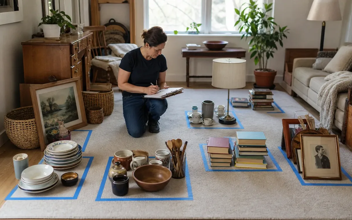 Labeled household belongings and a clear room path for what does catalog preparation include?