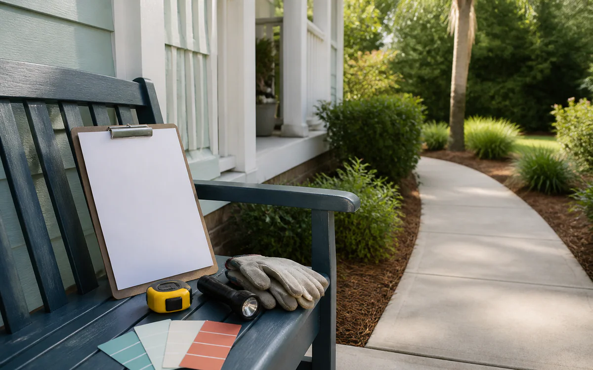 A homeowner reviewing a property cleanup checklist for a Charleston, SC guide answering "What is a code compliance inspection"