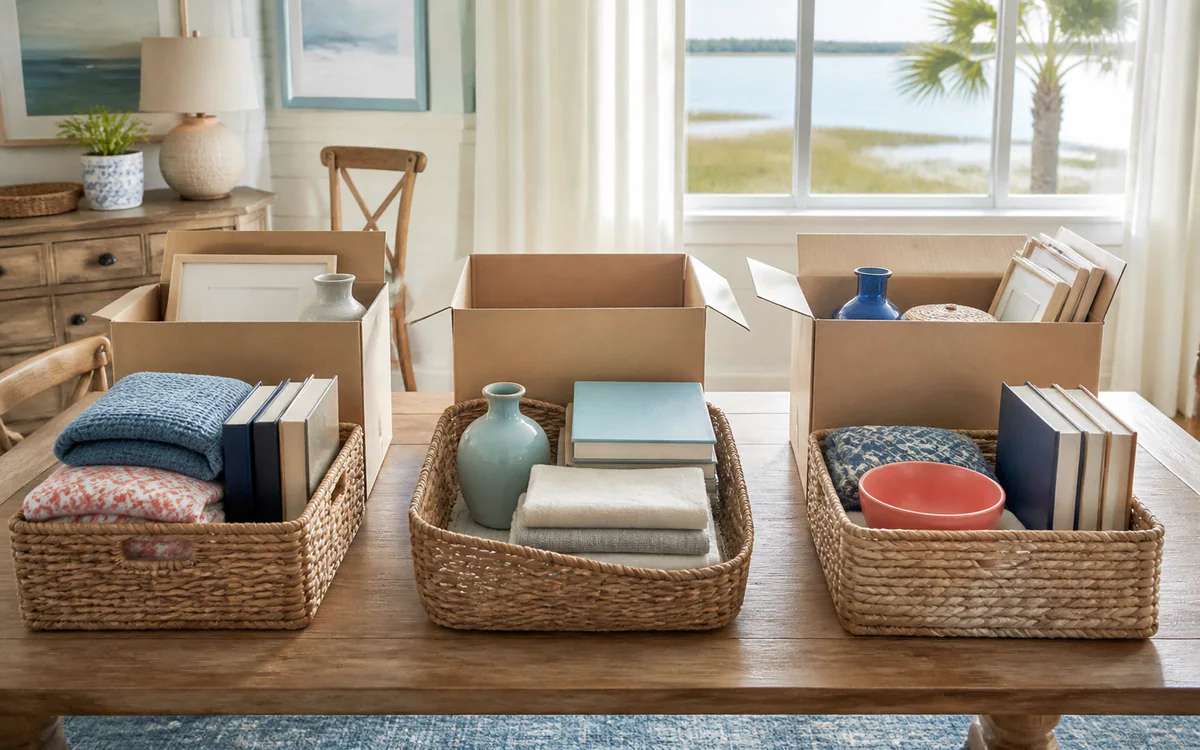 Family members sorting household belongings for a Charleston, SC guide answering "What is the best way to clean out an estate"