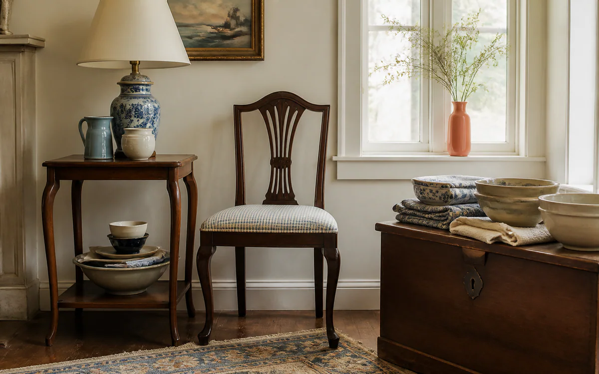 Household items arranged for an estate sale for a Charleston, SC guide answering "What sells best at an estate sale"