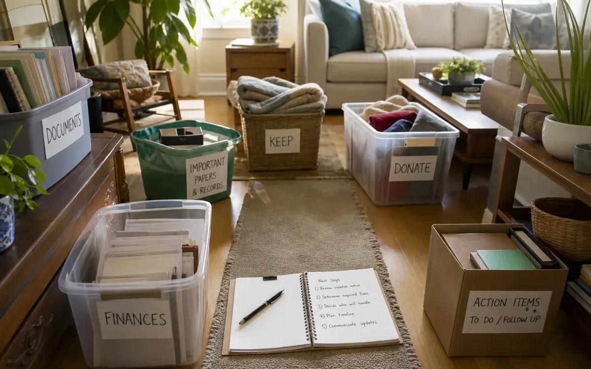 Labeled household belongings and a clear room path for who should make each decision?
