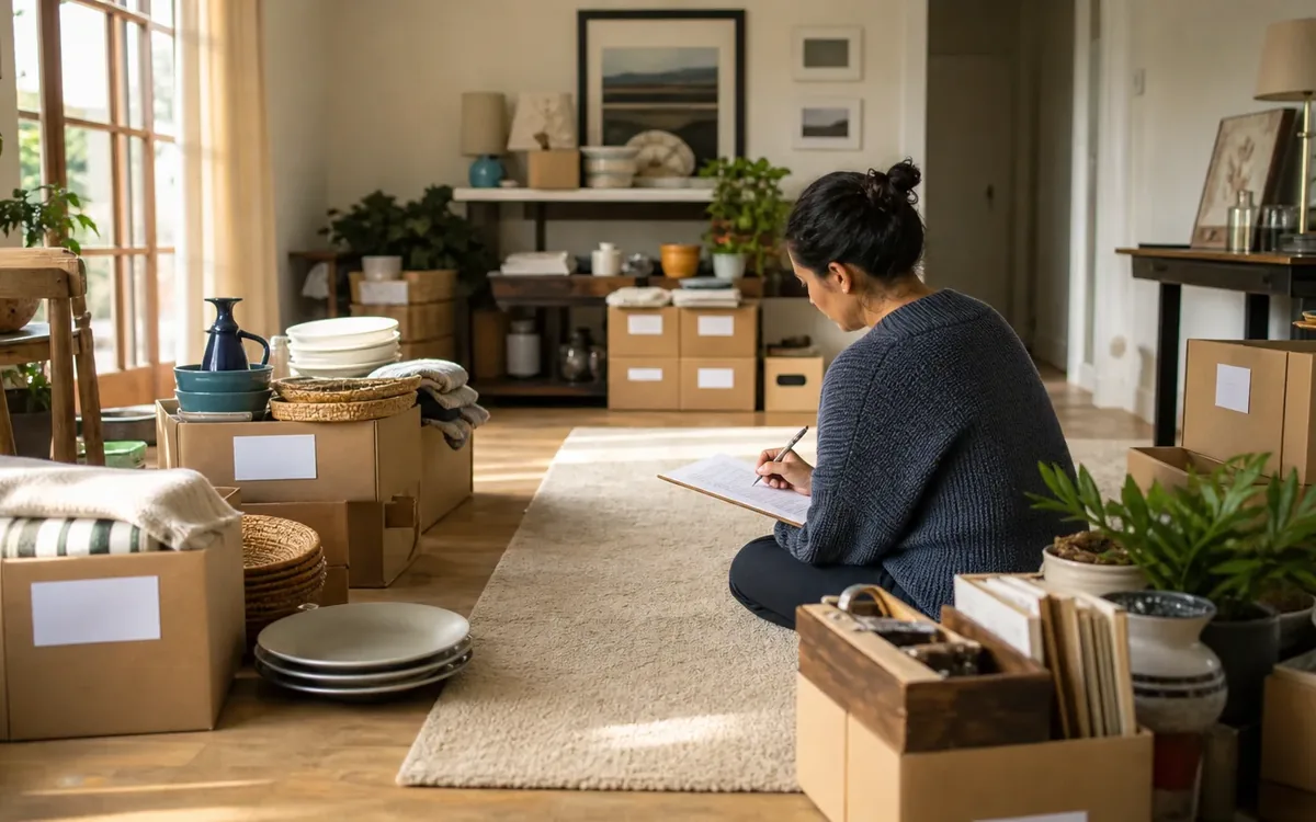 Labeled household belongings and a clear room path for how do fees, expenses, and buyer charges affect settlement?