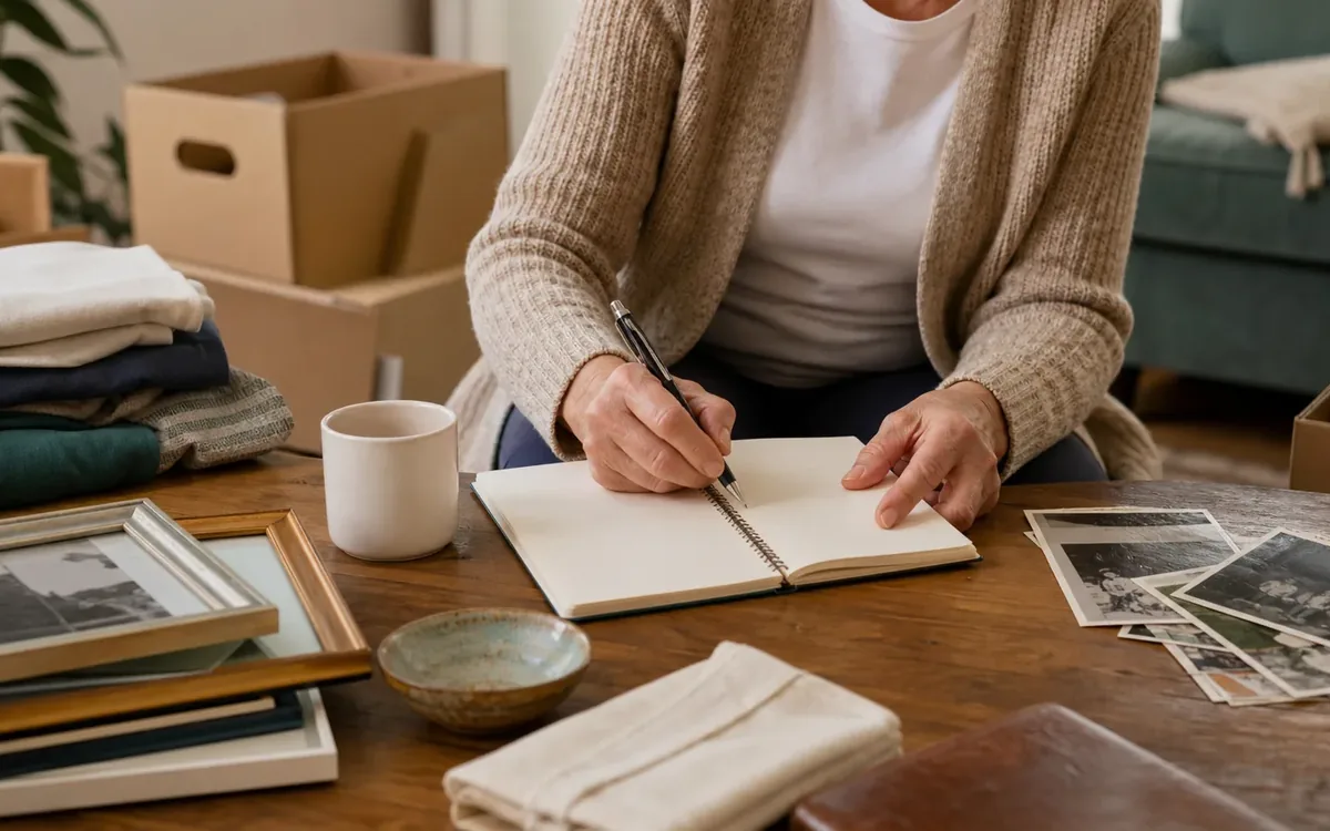 Hands organizing household items while planning which furniture dimensions matter most?