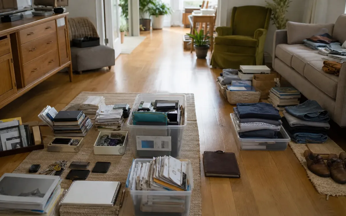 Labeled household belongings and a clear room path for should documents, keys, and digital devices be photographed?