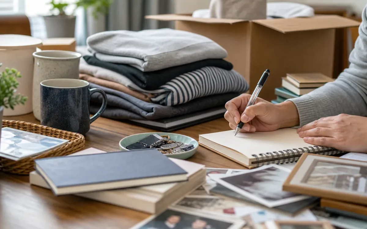 Hands organizing household items while planning use future usefulness, not original cost