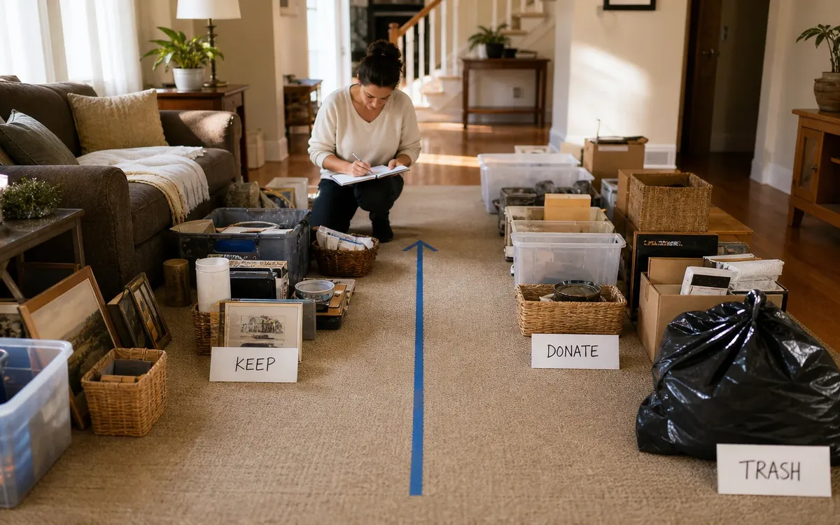 Labeled household belongings and a clear room path for what can the family decide, and what requires a professional?