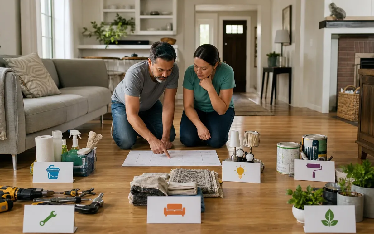 Labeled household belongings and a clear room path for how should the household choose repairs?