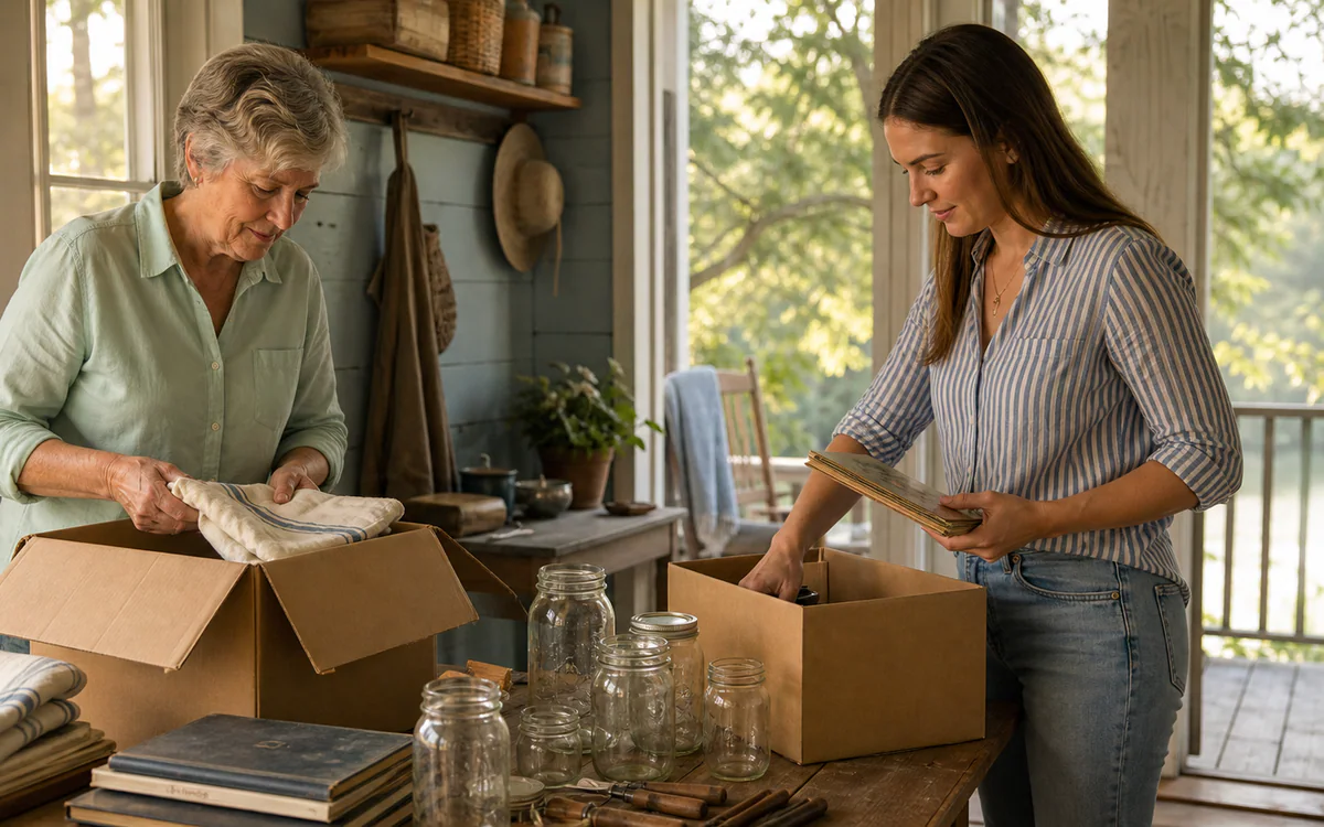 Family sorting linens and household keepsakes in Moncks Corner, SC
