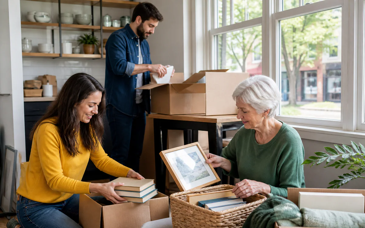 Family choosing keepsakes during a Simpsonville, SC apartment move